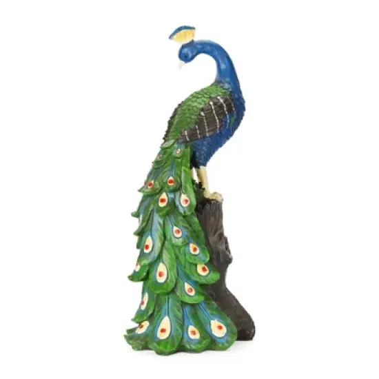 Techko Maid Peacock Meditating Solar Outdoor Garden Statue Decor with Spotlight image {5}