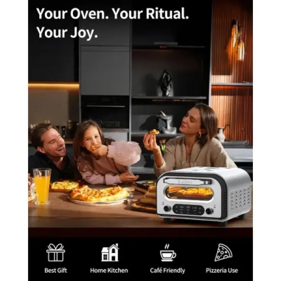 ZACHVO 1700W Electric Pizza Oven, 842&deg;F Max, 90-Second Pizza, 12.6 Inches Stone, 5 Presets, 1700W, Silver image {2}