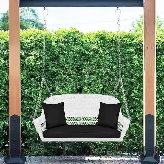 HomeStock White Wicker Porch Swing image {4}