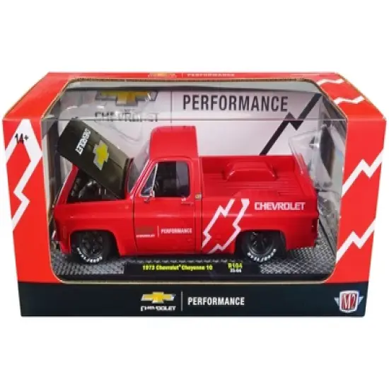 1973 Chevrolet Cheyenne 10 Truck Bright Red w/Black Hood Ltd Ed to 7250 pcs 1/24 Diecast Model Car by M2 Machines image {2}