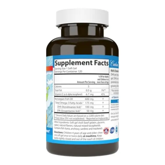 Carlson - Kid's Chewable DHA, 100 mg DHA, Brain Health, Vision Function, Orange image {2}