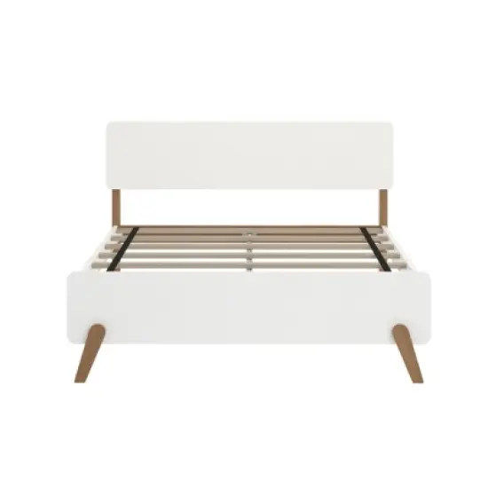 Max & Lily Mid-Century Modern Full-Size Panel Bed, White/Pecan image {2}