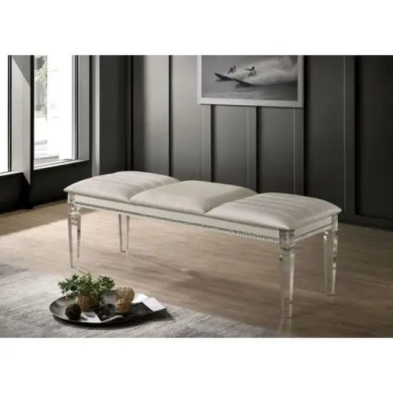 Simple Relax Leatherette and Acrylic Bench in Pearl White Finish image {1}