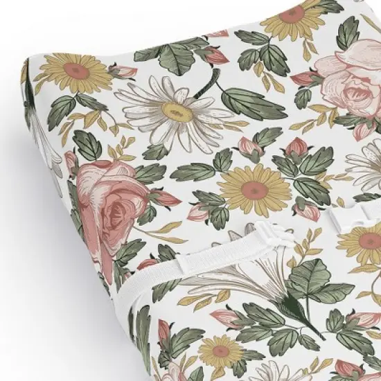 Sweet Jojo Designs Girl Changing Pad Sheet Vintage Floral Pink Yellow and Green image {3}