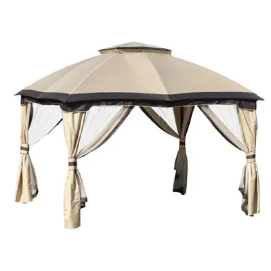 Outsunny 10' x 12' Outdoor Gazebo, Patio Gazebo Canopy Shelter w/ Double Vented Roof, Zippered Mesh Sidewalls, Solid Steel Frame image {3}