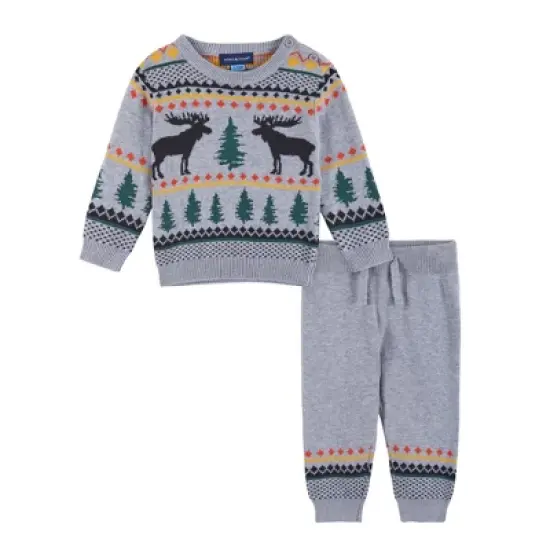 Andy & Evan  Infant  Boys Grey Moose Jacquard Sweater Set image {7}