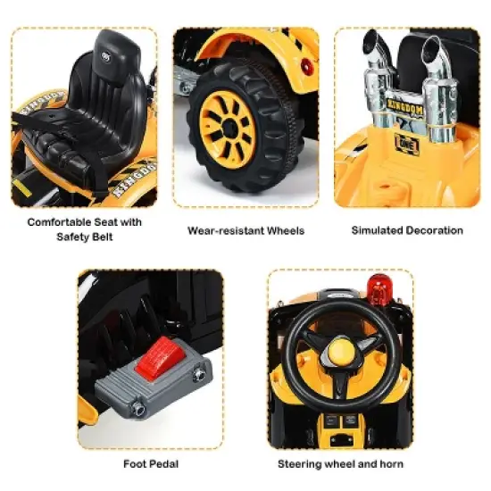 Costway 12V Battery Powered Kids Ride On Excavator Truck w/ Front Loader Digger Yellow image {6}