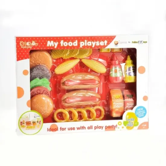 Link Worldwide Kitchen Fun Burgers & Hot Dogs Fast Food Deluxe Cooking Play Set Comes With 26 Accessories - Yellow/Orange image {3}