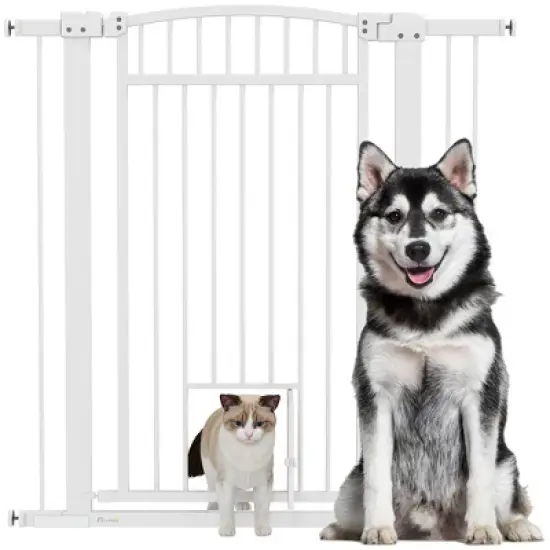 PawHut Dog Gate, 30"-41" Extra Wide Walk Through Pet Gate w/ Cat Door, 3-Inch & 5.5-Inch Extension Kits, Pressure Mounted image {8}