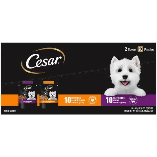 Cesar Rotiserrie Chicken, Steak and Gravy Flavor Variety Pack Pouch Small Breed Wet Dog Food - 35.2oz/20ct image {12}