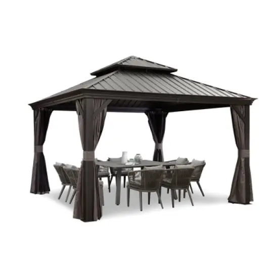 PURPLE LEAF Outdoor Gazebo Aluminum Frame Galvanized Steel Double Roof Patio Hardtop Gazebo with Curtains and Netting for Patio Lawn and Garden image {18}