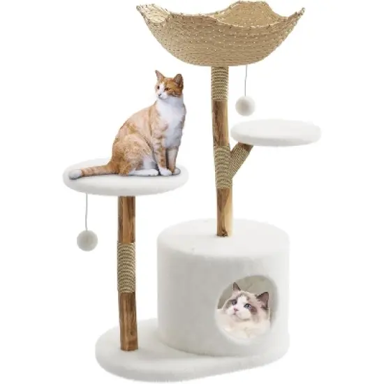 COZONY 43" Multi-Level Cat Tree Tower with Large Basket, Scratching Posts, Extended Platform & Interactive Toy Ball Stable Playhouse for Indoor Cats image {8}