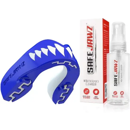 SafeJawz EXTRO Dual Layer Sports Mouth Guard with Case and Disinfectant Spray Bundle Kit for Basketball, Football, MMA, Hockey, Wrestling - Adult - image {5}