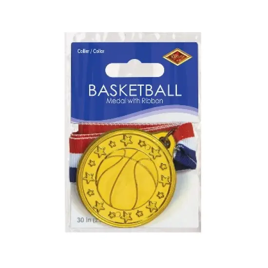 Beistle Basketball Medal w/Ribbon, 30" w/2" Medal, (6/Pkg) Multicolored image {1}