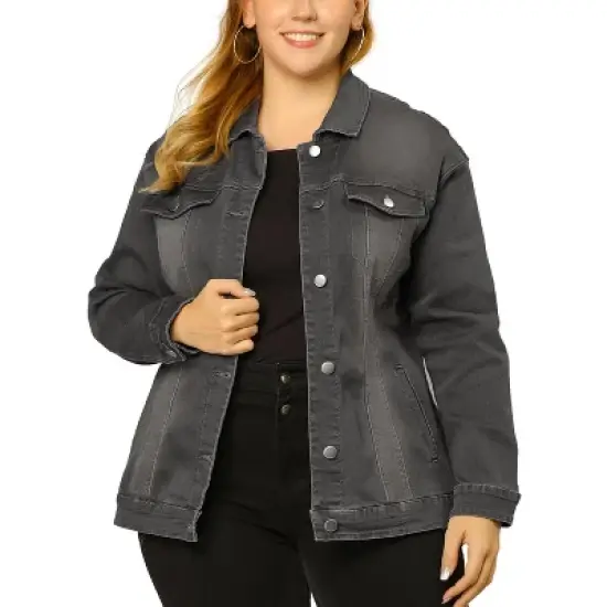 Agnes Orinda Women's Plus Size Outerwear Button Front Washed Denim Jean Jacket image {16}