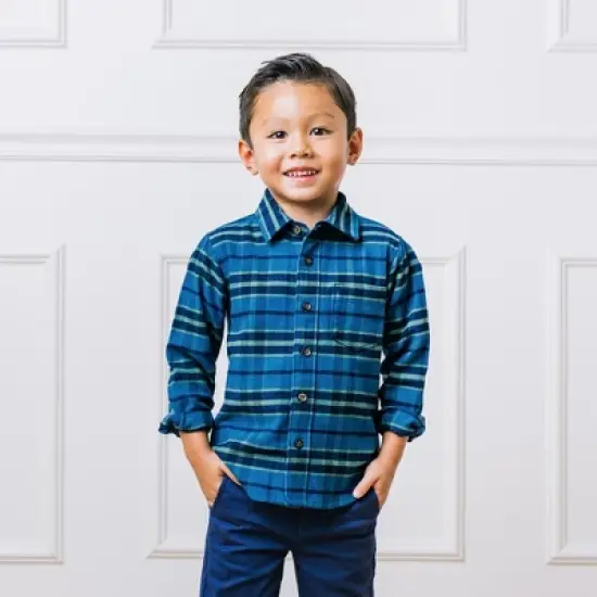 Hope & Henry Boys' Long Sleeve Flannel Button Down Shirt with Elbow Patches, Kids image {3}