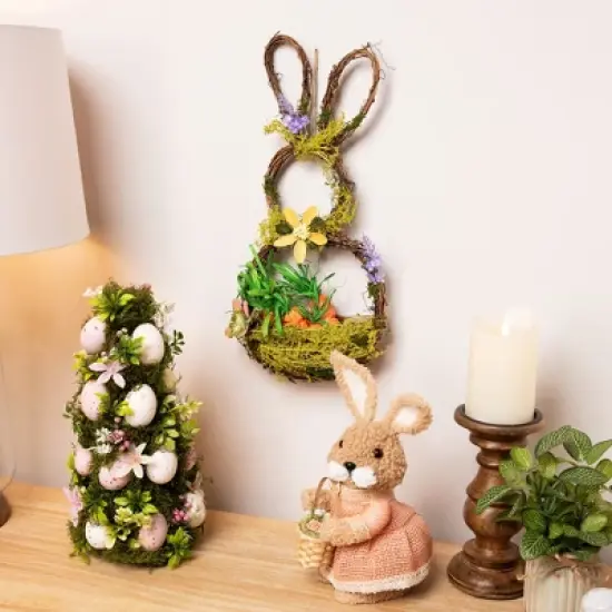Northlight Artificial Floral Bunny Hanging Easter Basket Decoration - 14.5" image {1}