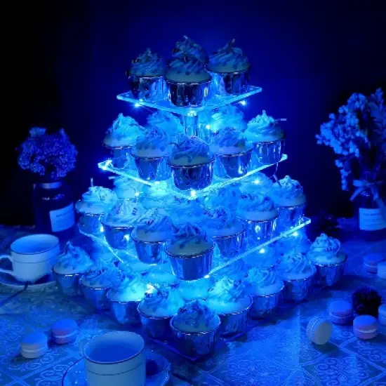 Vdomus LED Cupcake Stand Tower for Birthday/Wedding/Babyshower Party with String Lights, Blue image {2}