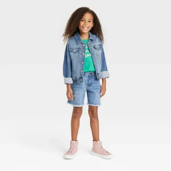 Girls' Destructed Relaxed Midi Jean Shorts - Cat & Jack&trade; Medium Wash image {2}