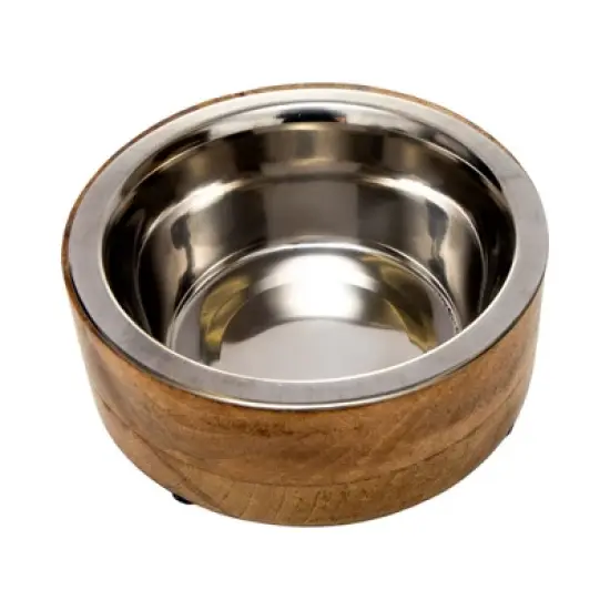 Country Living Stainless Steel Dog Bowl with Cylindrical Mango Wood Holder, Durable & Stylish Dish, Sustainable Dog Feeding Solution image {4}