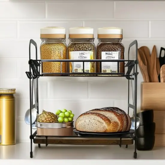 Artloge 2 Tier Mug Cup Holder Stand Coffee Bar Station Organizer Cup Drying Rack with 12 Hooks for Home Bar, Kitchens, Coffee Shop image {7}