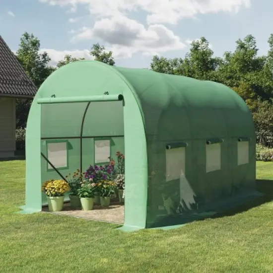 Walk In Greenhouse - 12ft x 7ft x 7ft Outdoor Green House with Vented Windows - Mesh-Reinforced Polyethylene Cover with Steel Frame by Home-Complete image {1}