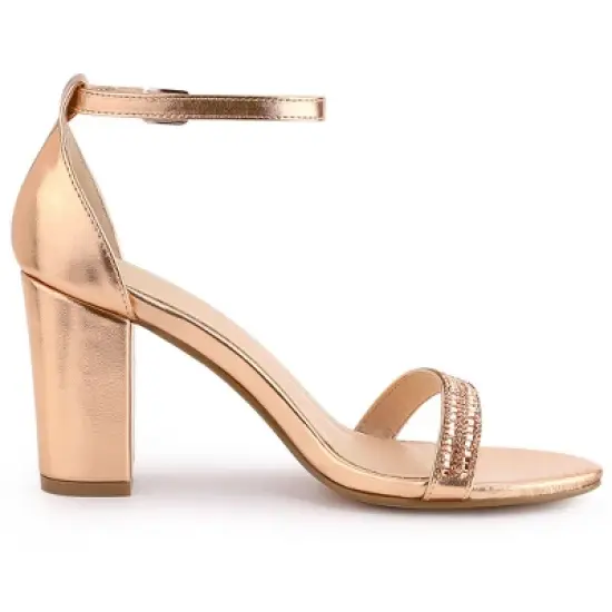 Allegra K Women's Rhinestone Ankle Strap Chunky Sandals image {6}