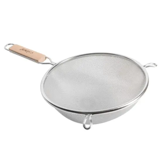 Winco Strainer with Single Fine Mesh and 6" Flat Wooden Handle, 8" Dia image {1}