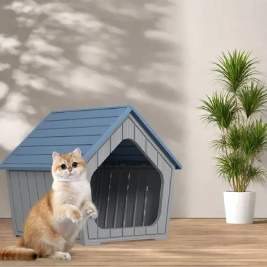 SEVOBAL Pet Crates and Houses Small Wooden Cat House Cozy Sturdy Easy Assembly No Tools Needed for Living Room Bedroom, Blue, 23.43"*22.64"*22.8" image {4}