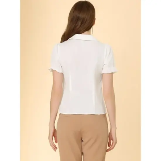 Allegra K Women's Vintage Bow Tie Peter Pan Collar Office Button Up Shirt image {4}