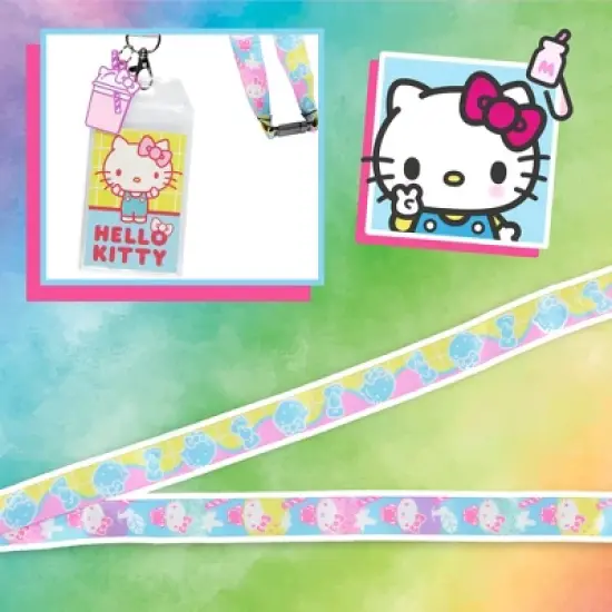 Hello Kitty Pastel ID Badge Holder Lanyard w/ Kitty Cup Rubber Pendant image {5}