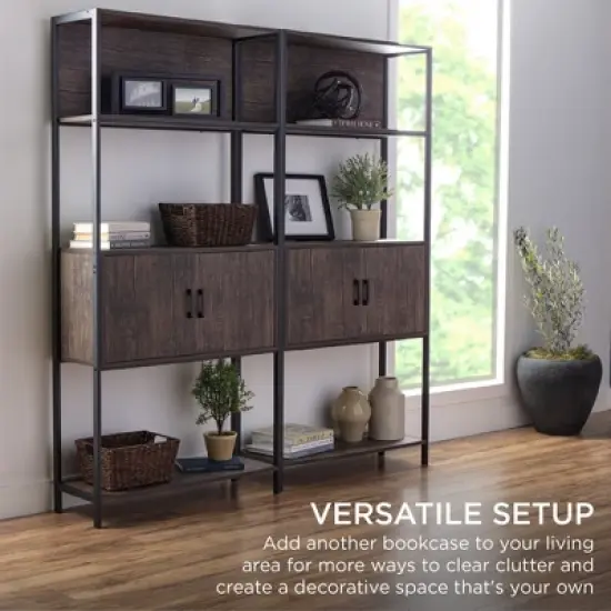 Best Choice Products Storage Bookshelf for Living Room, Walkway w/ Enclosed Cabinet, Elevated Design image {3}