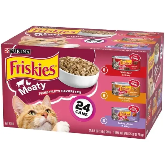 Purina Friskies Meaty Prime Filets Favorites with Chicken, Beef and Turkey Flavor Wet Cat Food - 5.5oz/24ct Variety Pack image {5}