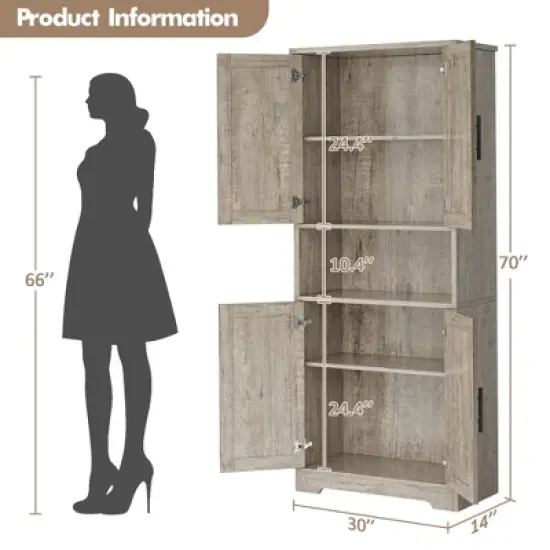 70 Inch Tall Kitchen Pantry Cabinet, Freestanding Storage Cabinet with 4 Doors and Adjustable Shelves, Utility Hutch Cupboard image {2}