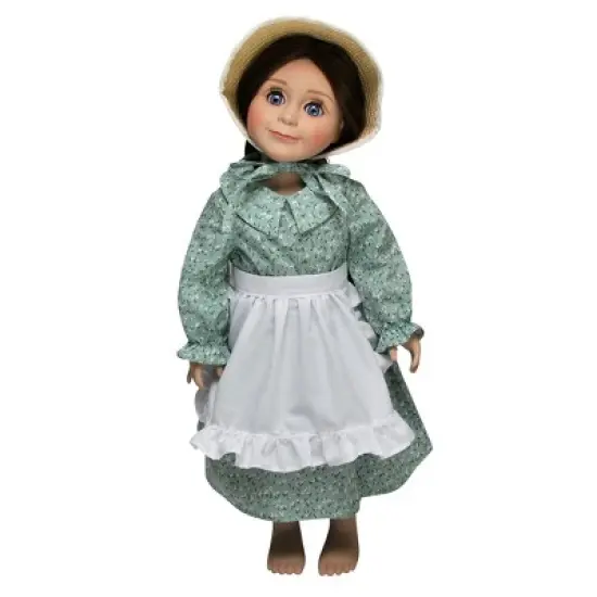 The Queen's Treasures 18 Inch Green Calico Prairie Dress, Apron, and Bonnet image {5}