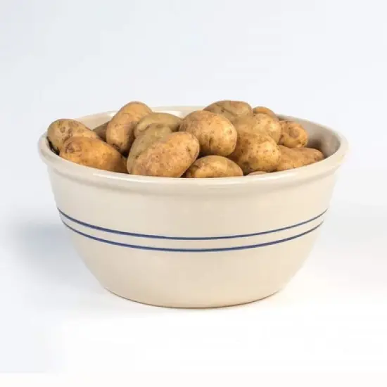 Martinez Pottery Heritage Blue Stripe Stoneware Mixing Bowl Hand Turned 16" image {1}