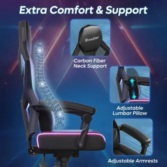 Bestier Breathable Fabric Gaming Chair with RGB LED Lighting and Adjustable Armrests image {2}