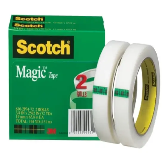Scotch 810 Magic Tape, 0.75 x 2592 Inches, 3 Inch Core, Matte Clear, Pack of 2 image {1}