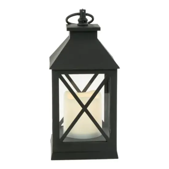 Northlight 9" LED Battery Operated Black Lantern with Flameless Candle image {3}