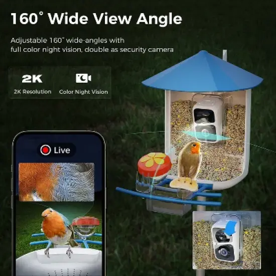 PerchMe&trade; Smart Bird Feeder with 2K Camera and Solar Panel, Azure Canopy in Blue image {3}
