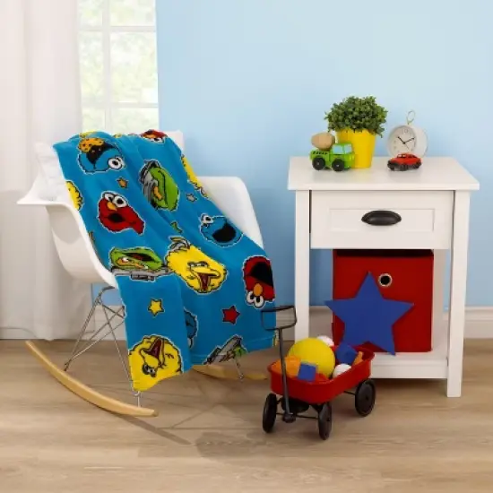 NoJo Sesame Street Come and Play Blue, Green, Red and Yellow, Elmo, Big Bird, Cookie Monster, and Oscar the Grouch Toddler Blanket image {2}