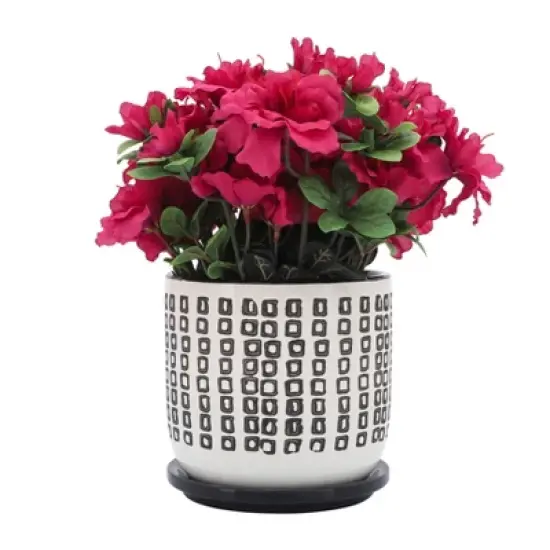 Sagebrook Home 6" Wide Square Patterned Ceramic Planter with Saucer Black image {1}
