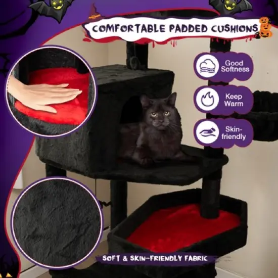 Costway Gothic Cat Tree w/ Sisal Covered Scratching Posts Stylish Cat Furniture for Indoor Cats Black image {7}