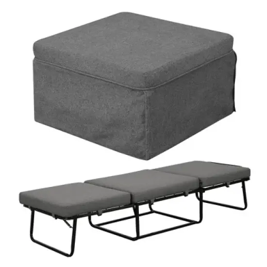 Designs4Comfort Folding Bed Ottoman Soft Gray Fabric - Breighton Home: Multi-Functional Sleeper, No Assembly Required image {1}