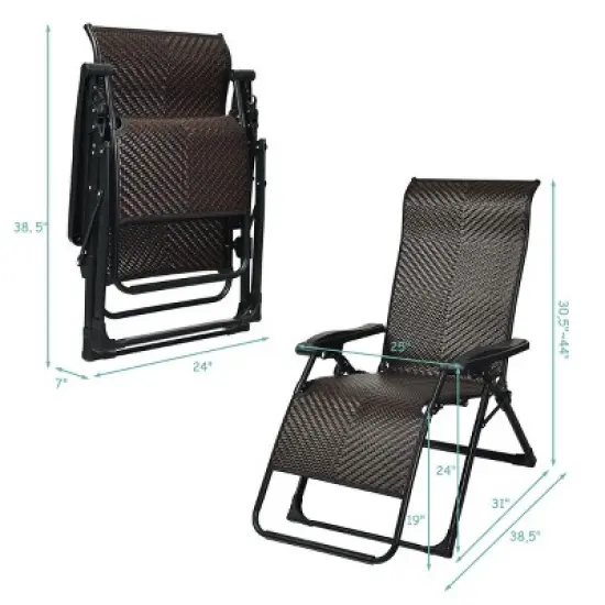 Costway Patio Rattan Zero Gravity Lounge Chair Folding Recliner Adjustable W/Headrest image {1}