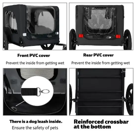 VASIP Heavy Duty Bike Trailer for Dogs with Collapsible Pet and Cargo Carrier ,16" All-Terrain Wheels and Universal Hitch,Black+Dark Gray image {4}