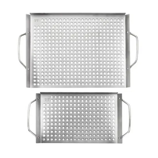 2pc Stainless Steel Grill Grid Set - Outset: Forged for Outdoor & Indoor Use, Dishwasher-Safe Cookware image {1}