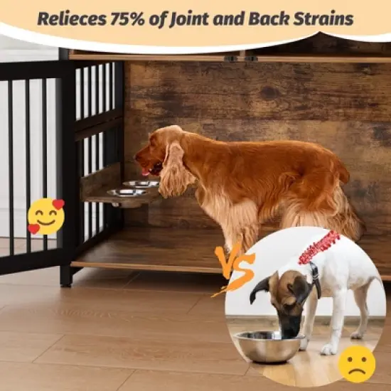 Dog Crate Furniture, Large Dog Cage for Large/Medium Dog, 48 Inch Dog Kennel with Adjustable Raised Feeders, Indoor Heavy Duty Metal Dog Crate image {4}