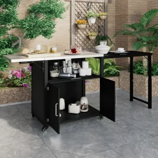 Whisen Versatile Outdoor Cabinet with Folding & Expandable Work Surfaces - Black image {16}