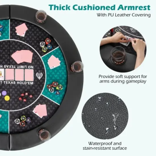 Costway 48" 6-Player Foldable Poker Table Top with Carrying Bag Cup Holders Padded Rails image {5}